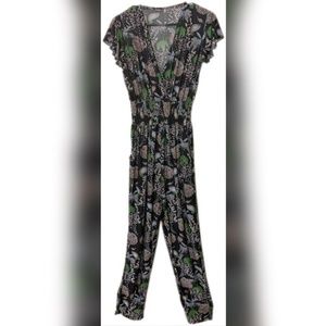 Black Jumpsuit  with Green Leaves